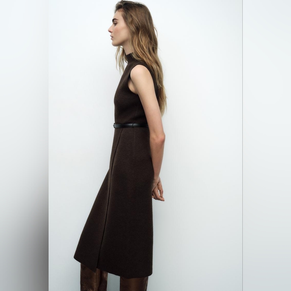 Zara Long Knit Dress With Belt Size XL - Picture 2 of 14